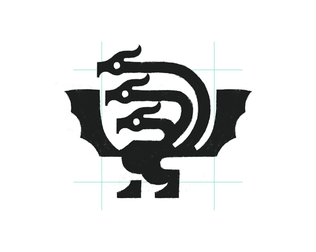Mythical Three-head Dragon Wyvern Creature  logoma